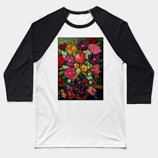 Some abstract mixed flowers in a metallic  bronze  and green leaf vase Baseball T-Shirt